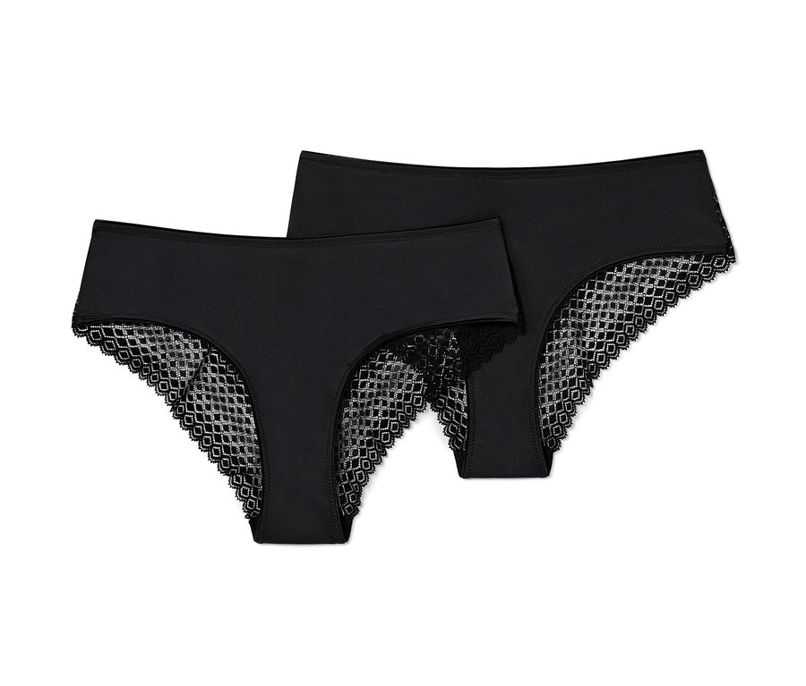 Deux slips brésiliens noirs avec de la dentelle.