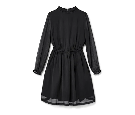 Robe enfant noire en mousseline avec manches longues.