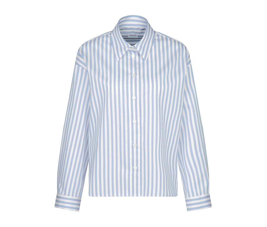 Chemisier oversize bleu à rayures blanches Seidensticker à manches longues.