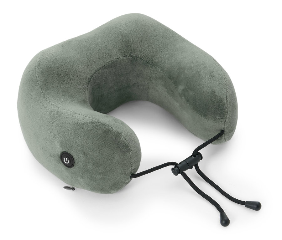 Coussin pour la nuque gris avec massage par vibrations.