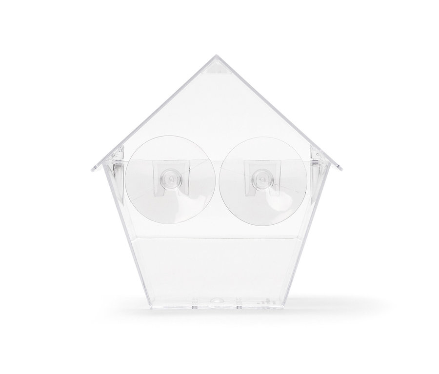 Mangeoire à oiseaux transparente avec ventouses.