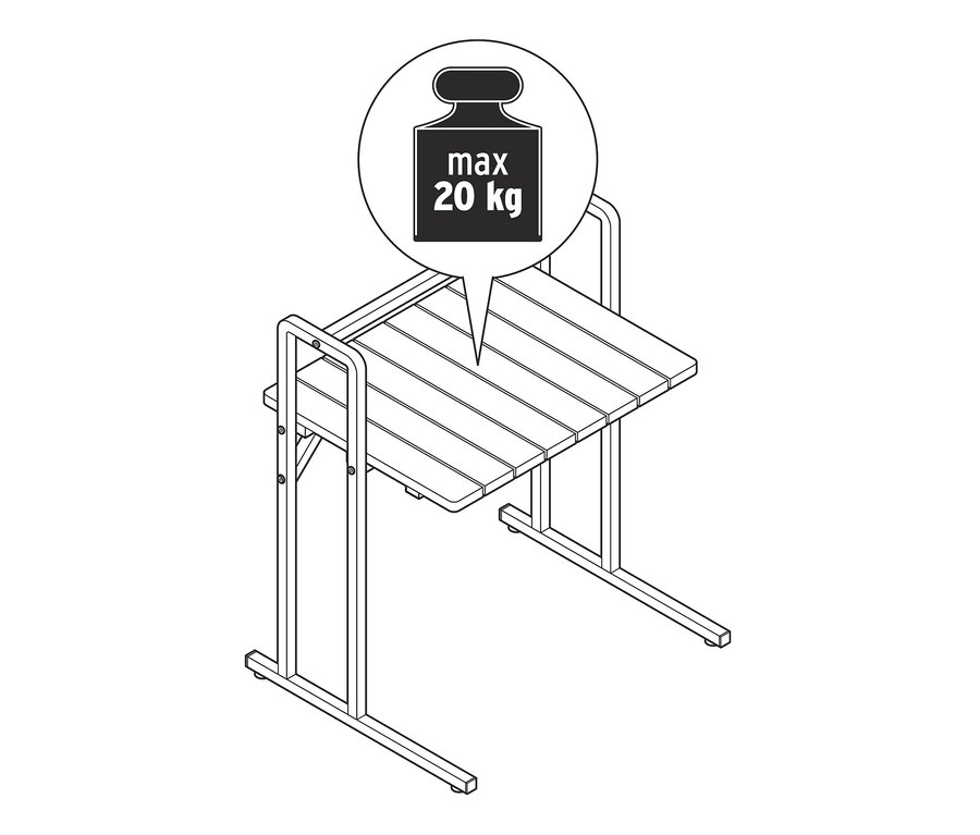 Illustration d'une table en C avec un grand plateau et une capacité de charge maximale de 20 kg.
