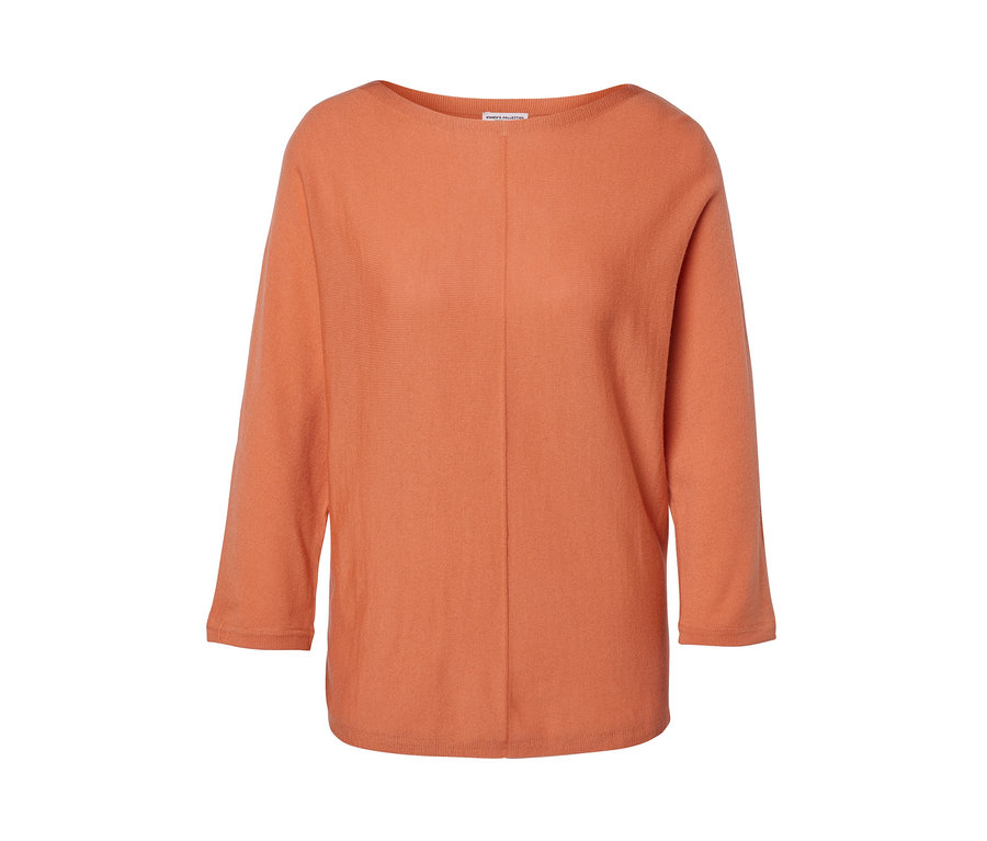 Pull en maille fine de laine mérinos pêche.