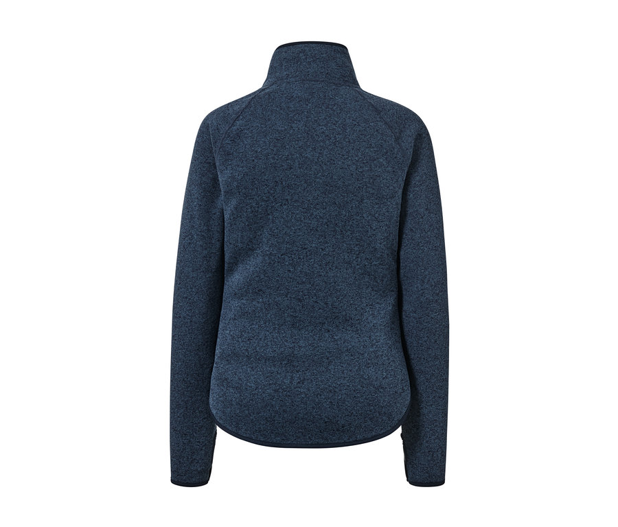 Vue détaillée de l'arrière d'une veste en maille polaire bleu marine.