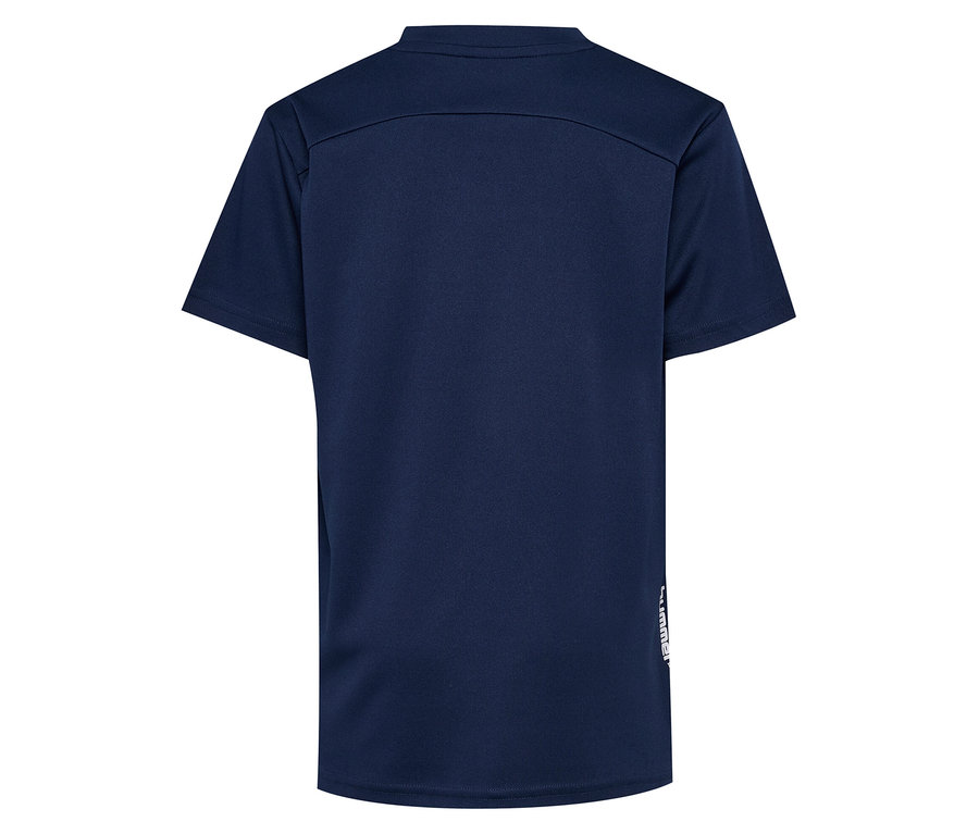 T-shirt d’entraînement HUMMEL HMLJR pulse bleu foncé vu de dos.