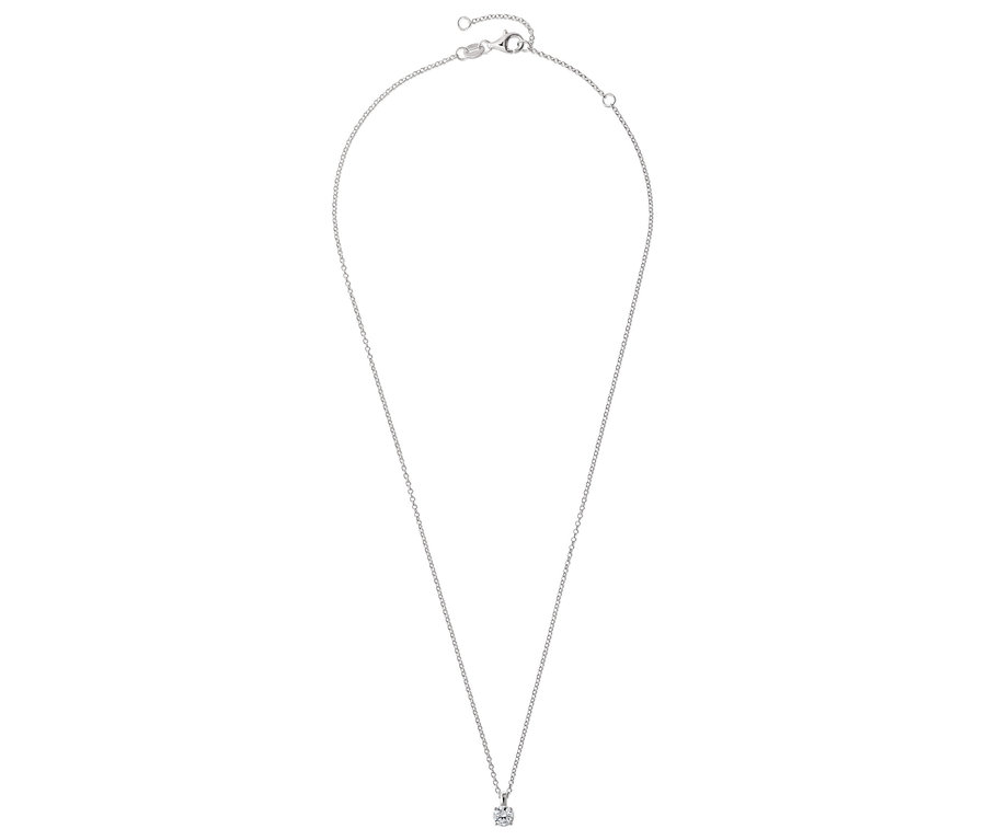Collier argenté avec pendentif orné d'une pierre transparente.