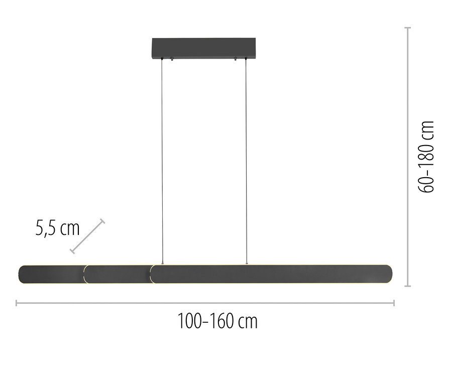 Suspension LED noire Paul Neuhaus Adriana Round avec des mesures.