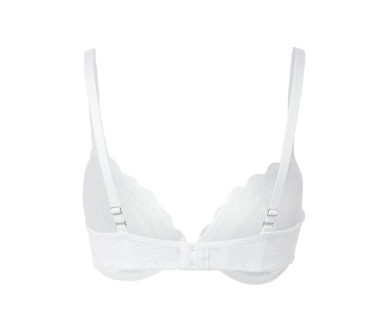 Vue détaillée d'un soutien-gorge à armatures blanc avec de la dentelle.