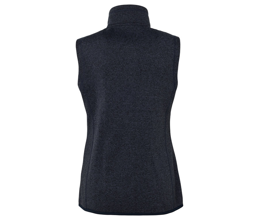 Détail du dos d'un gilet en polaire bleu marine pour femme.