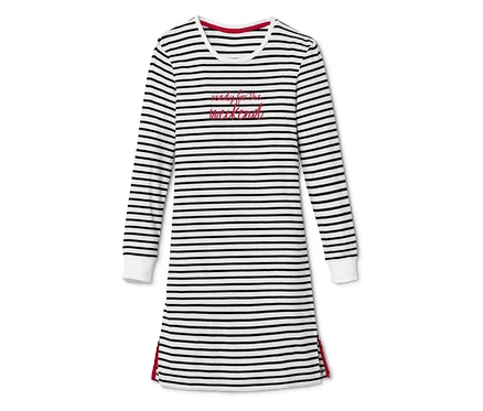 Chemise de nuit pour filles rayée noire et blanche avec inscription.