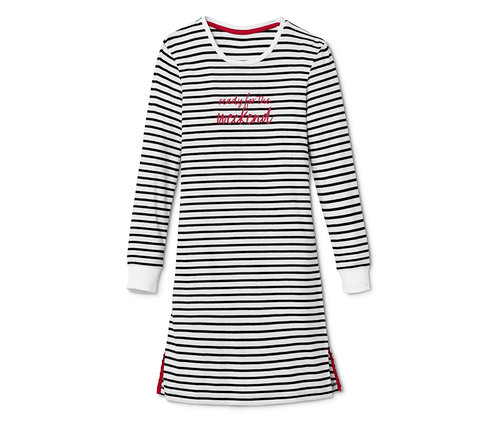 Chemise de nuit pour filles rayée noire et blanche avec inscription.
