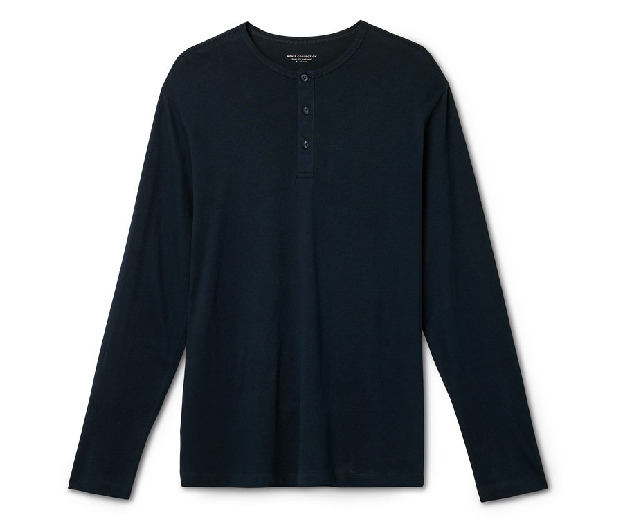 T-shirt à manches longues bleu marine avec boutons.