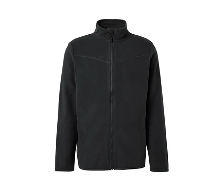 Veste polaire anthracite avec fermeture éclair au centre.