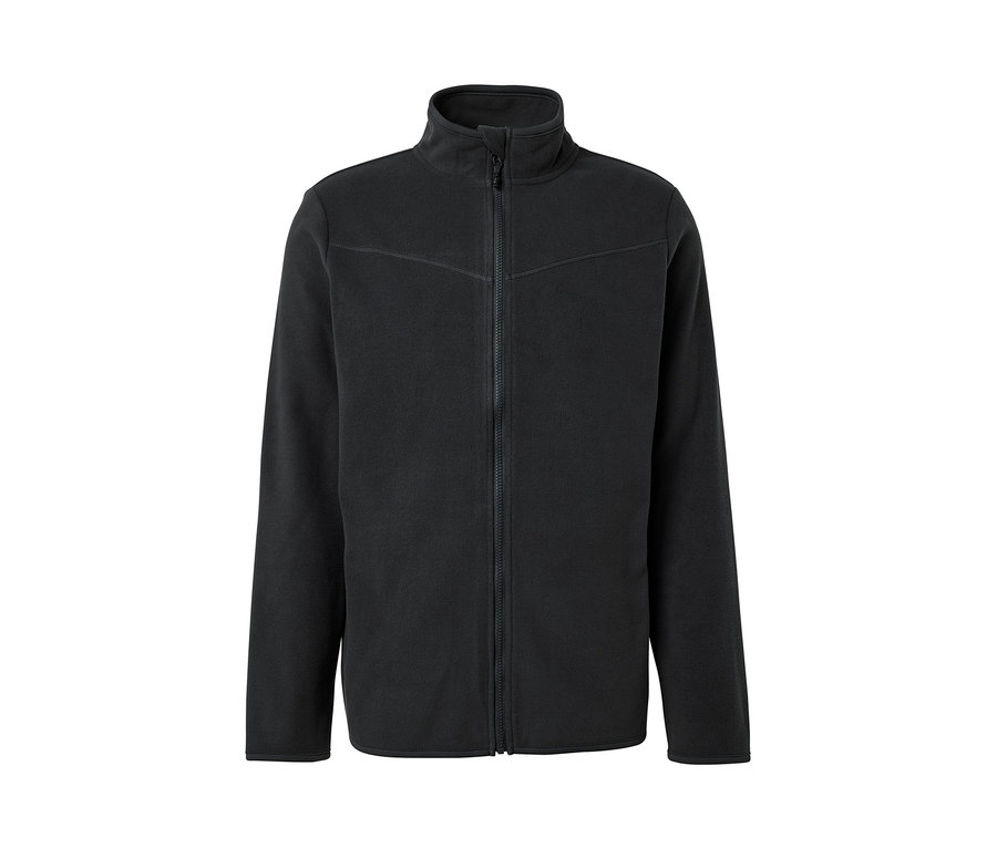 Veste polaire anthracite avec fermeture éclair au centre.