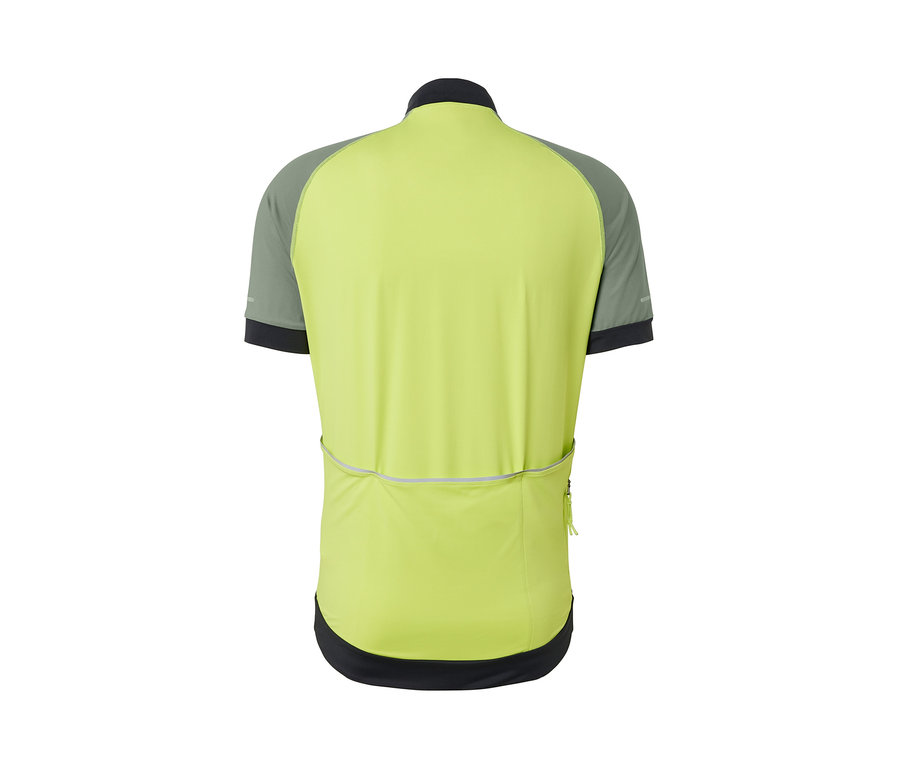 Maillot de cyclisme jaune vu de dos.