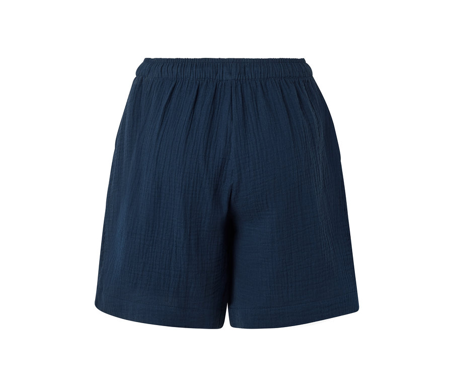 Short en mousseline bleu marine avec taille élastique.