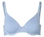 Soutien-gorge bleu clair à armatures et bretelles réglables sur fond blanc.