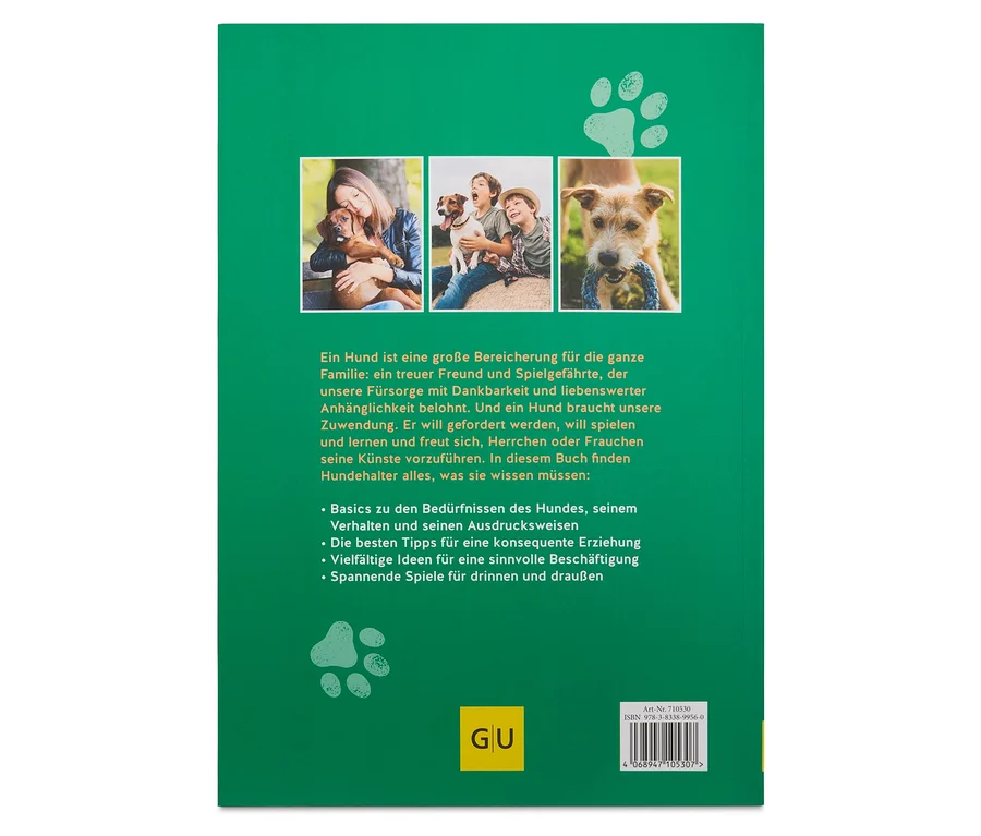 Couverture de livre avec trois photos de personnes avec des chiens et un texte sur les avantages d'avoir un chien pour la famille.