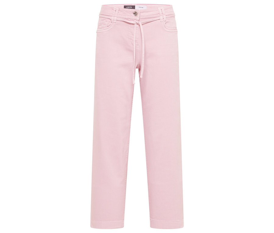 Le jean rose clair CECIL « Neele » est posé sur un fond blanc. Il a un cordon de serrage.