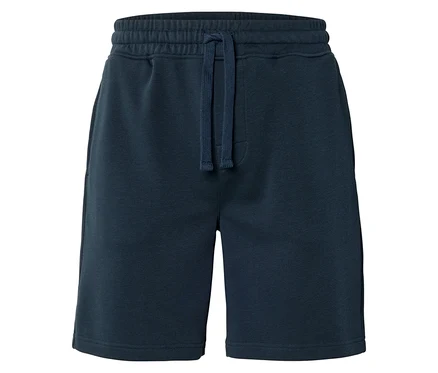 Gros plan sur un short bleu marine avec cordon de serrage.