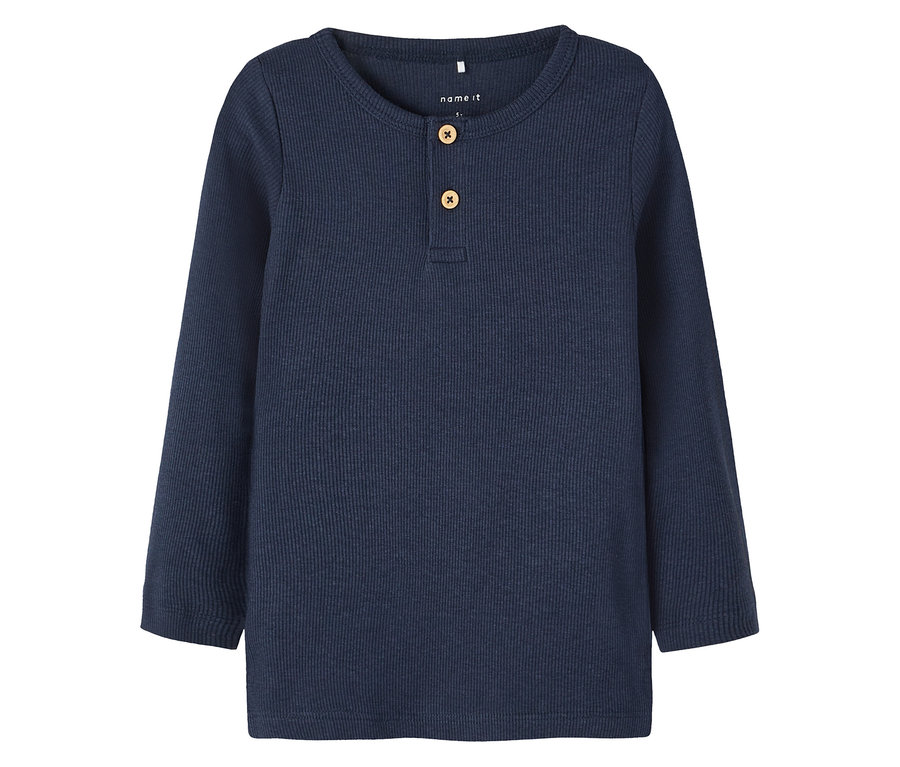 T-shirt côtelé marine NAME IT à manches longues avec deux boutons.