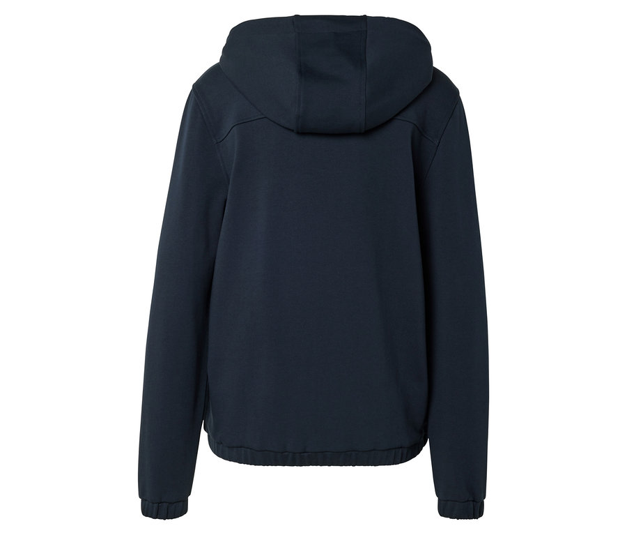 Vue arrière d'un sweat à capuche bleu marine à manches longues.