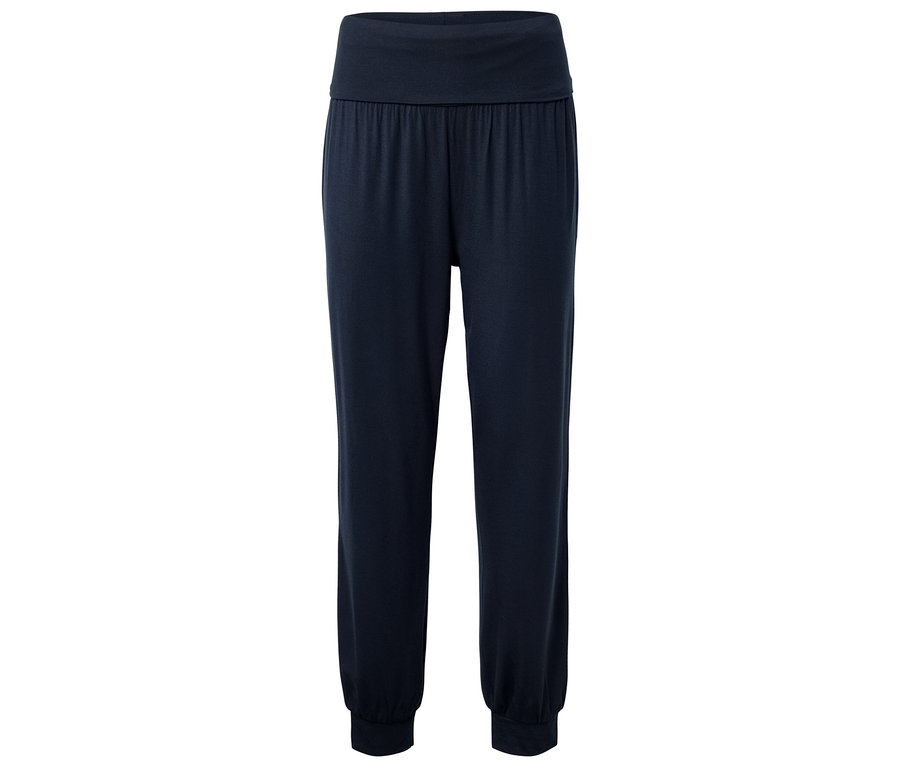 Pantalon de survêtement long en jersey bleu marine avec large ceinture et chevilles élastiquées.