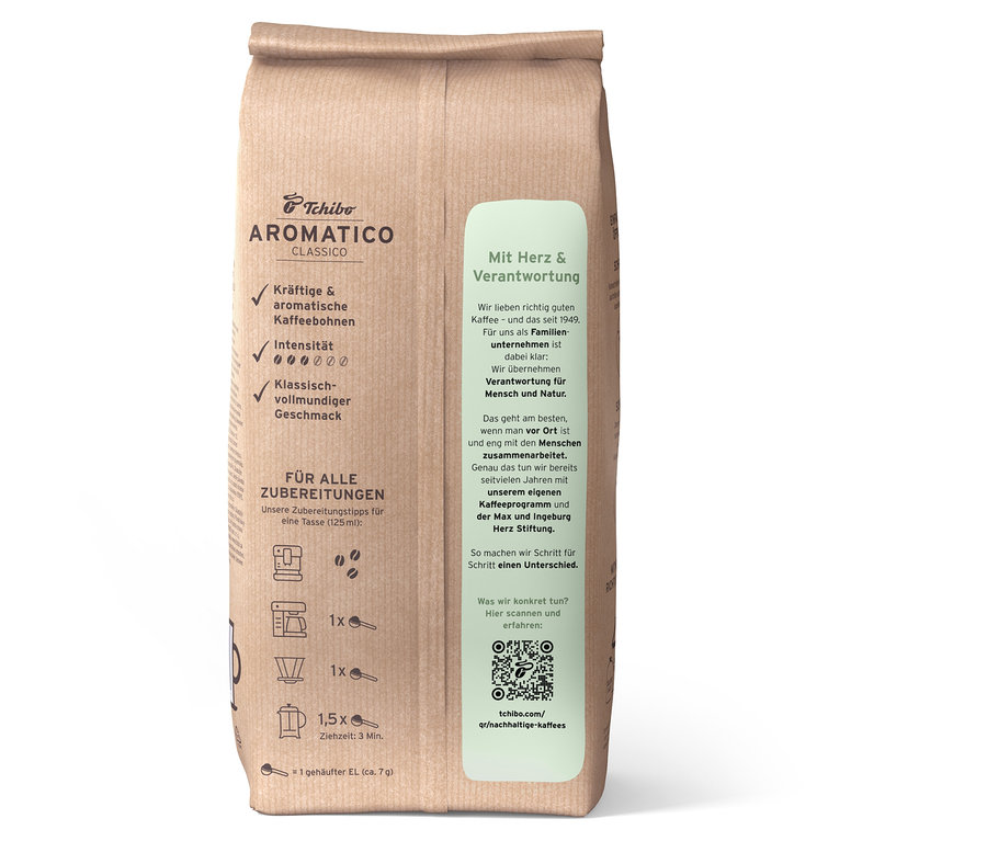 Un paquet de café en grains Aromatico Classico – 1 kg est visible.