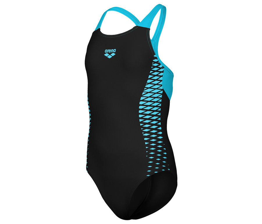 Maillot de bain Arena noir avec détails turquoise.