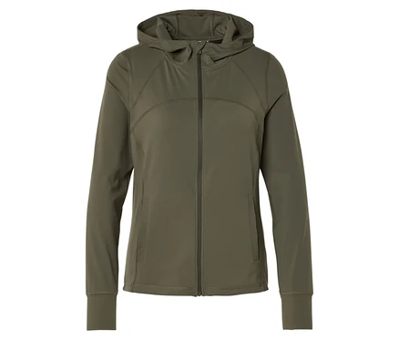 Une veste de sport verte avec capuche et fermeture éclair.