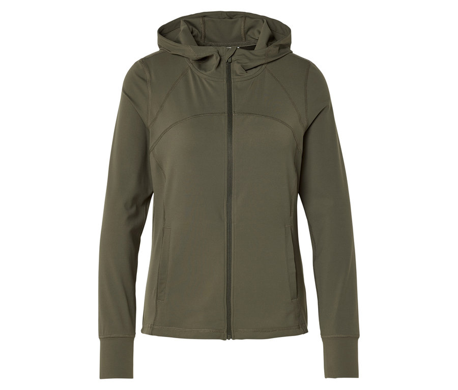 Une veste de sport verte avec capuche et fermeture éclair.