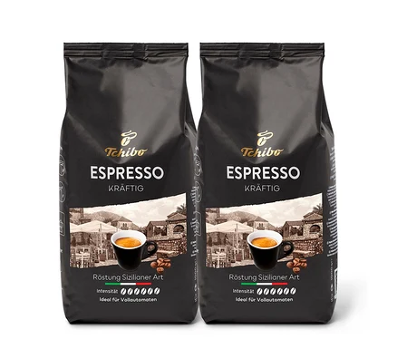 Deux paquets de café Tchibo Espresso Kräftig - 2x 1 kg en grains.