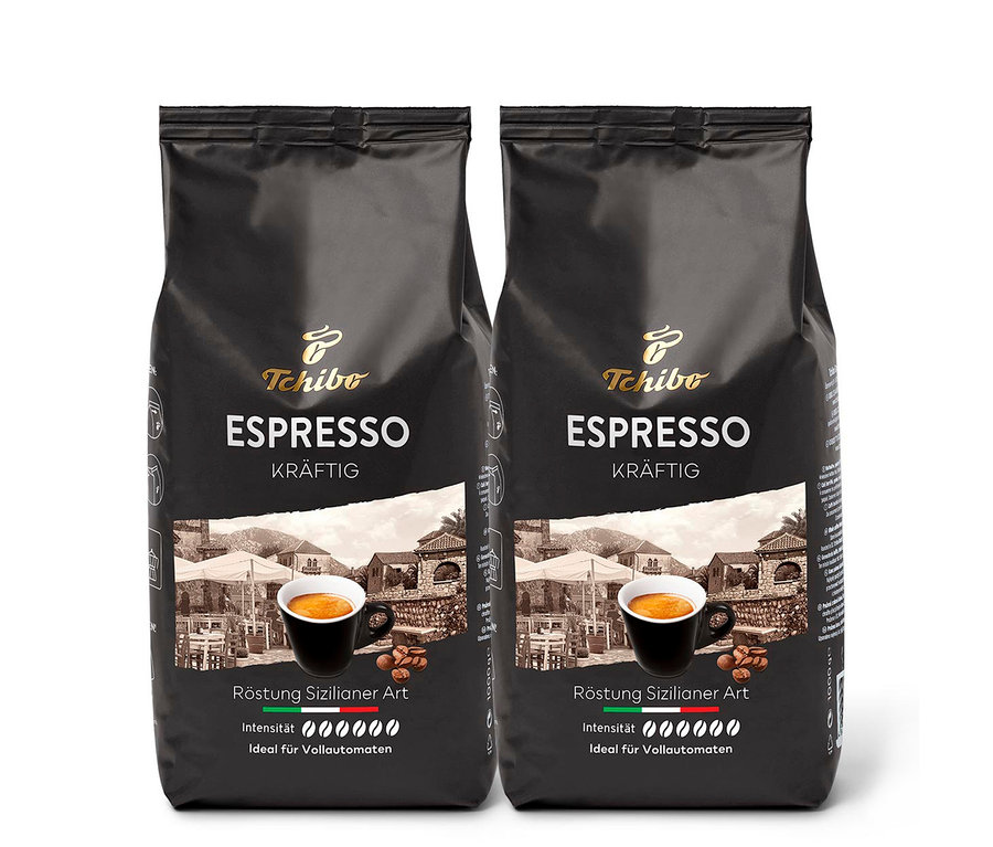 Deux paquets de café Tchibo Espresso Kräftig - 2x 1 kg en grains.