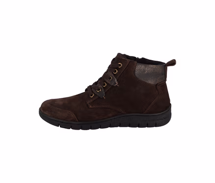 Bottes à lacets en velours Romika marron avec fermeture éclair et semelle noire.