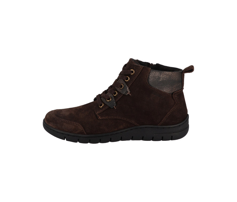 Bottes à lacets en velours Romika marron avec fermeture éclair et semelle noire.