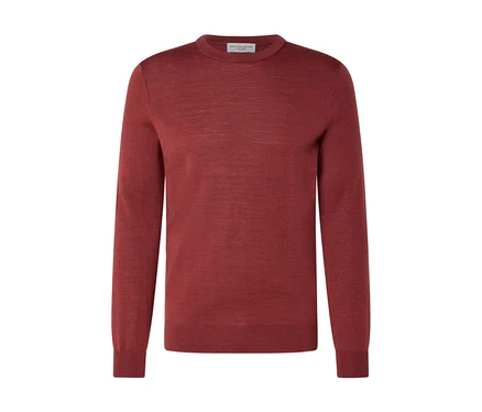 Pull à col rond et manches longues, couleur rouille, en maille fine, avec étiquette "Men's Collection".