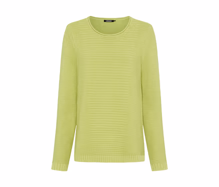 Pull vert clair à manches longues et col rond, en maille côtelée avec de subtiles variations de motif.