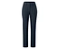 Pantalon en softshell bleu foncé avec bouton, fermeture éclair et poches avant.