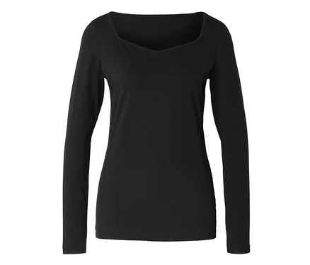 T-shirt noir à manches longues avec encolure en cœur.
