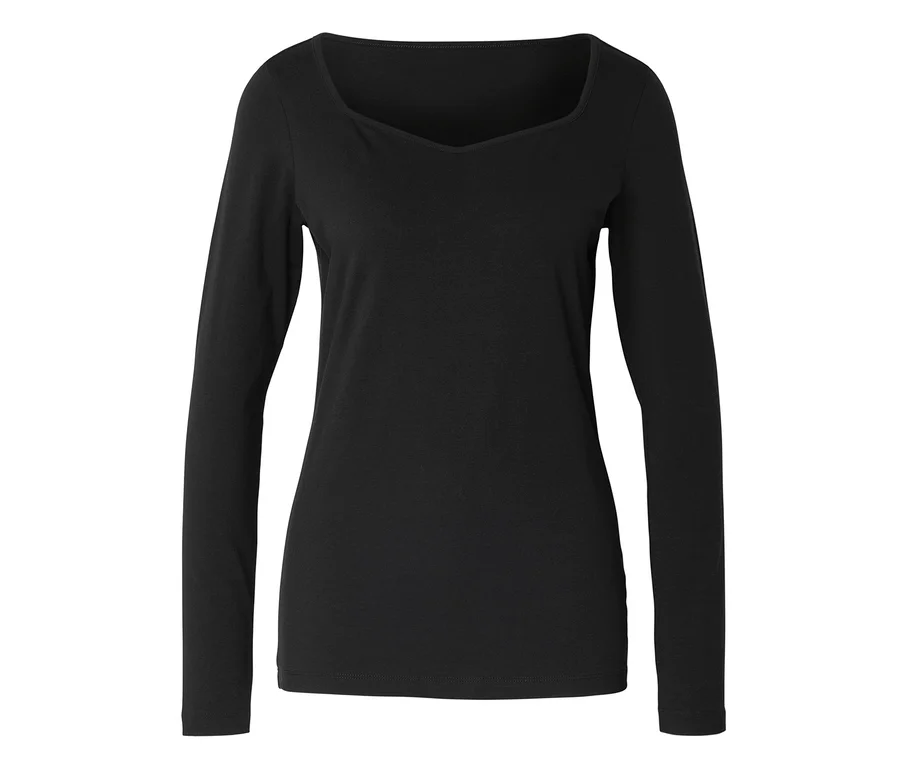 T-shirt noir à manches longues avec encolure en cœur.