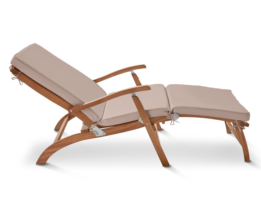 Transat double avec repose-pieds amovible. Cadre en bois avec rembourrage beige.