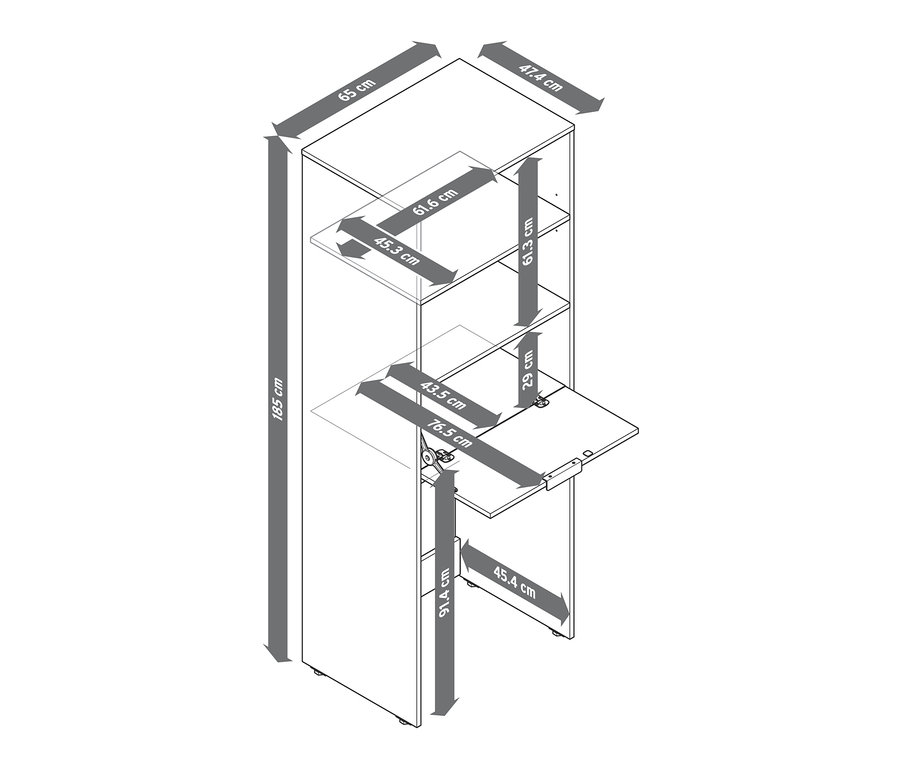 Schéma d'une armoire pour machine à laver avec des dimensions.