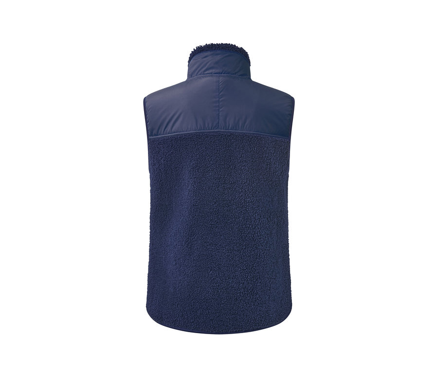 Gilet en peluche bleu marine, vue de dos.