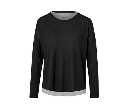 T-shirt de sport 2 en 1 noir à manches longues avec empiècement gris.