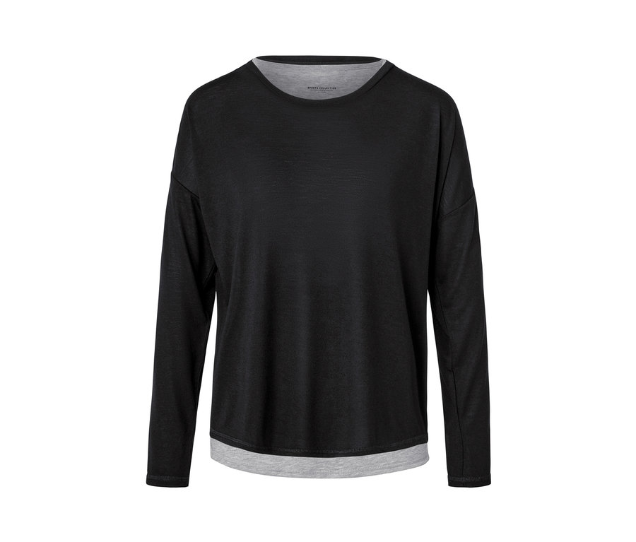 T-shirt de sport 2 en 1 noir à manches longues avec empiècement gris.