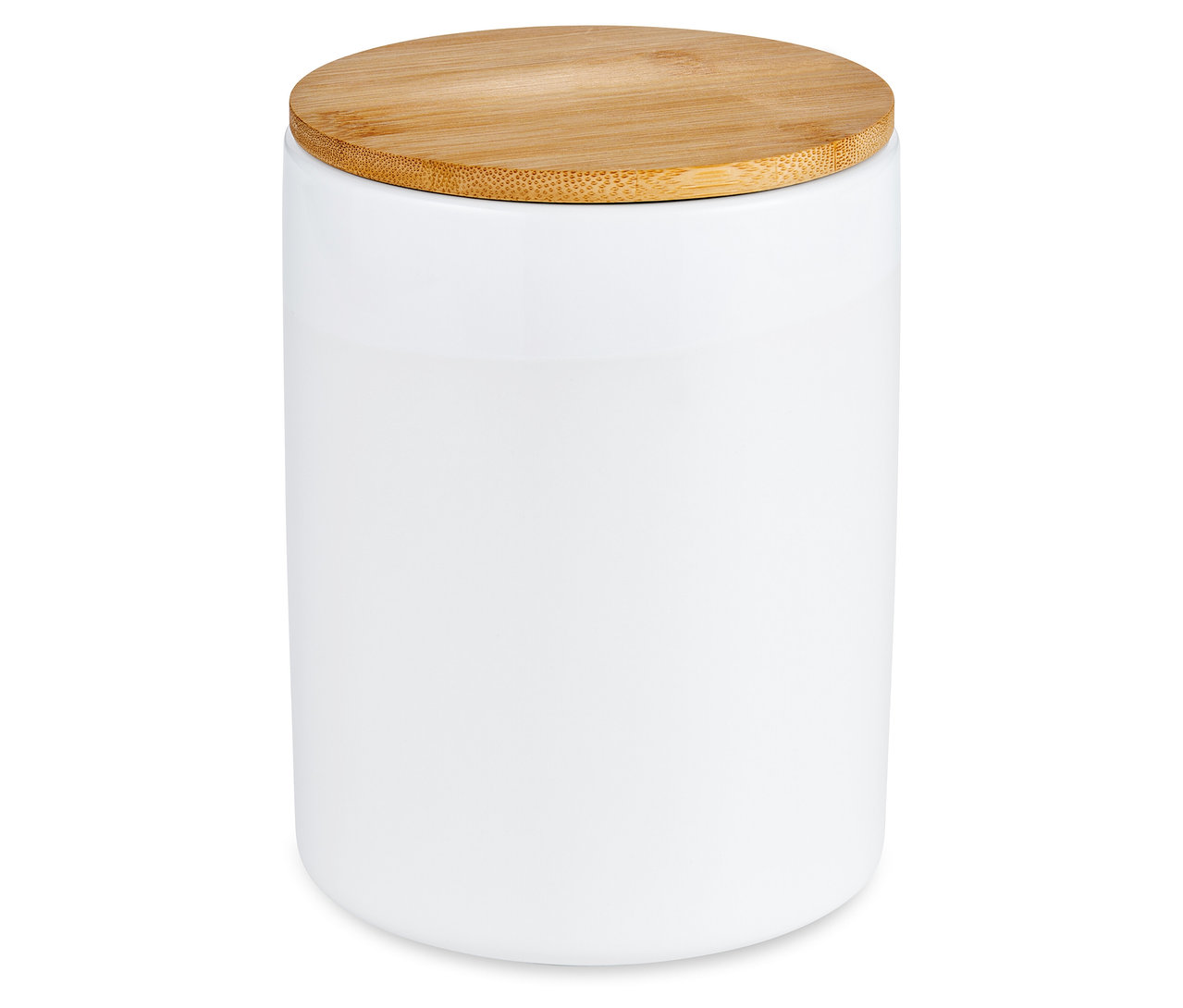 Boîte à café blanche en céramique avec couvercle en bois.