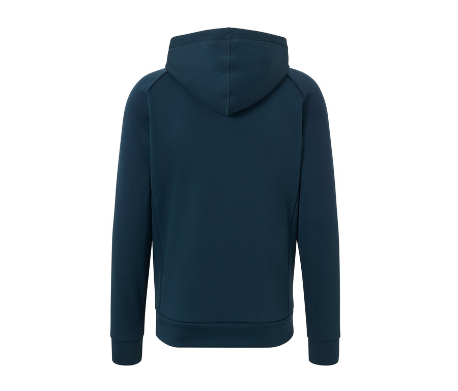 Veste technique à capuche bleu foncé vue de dos.