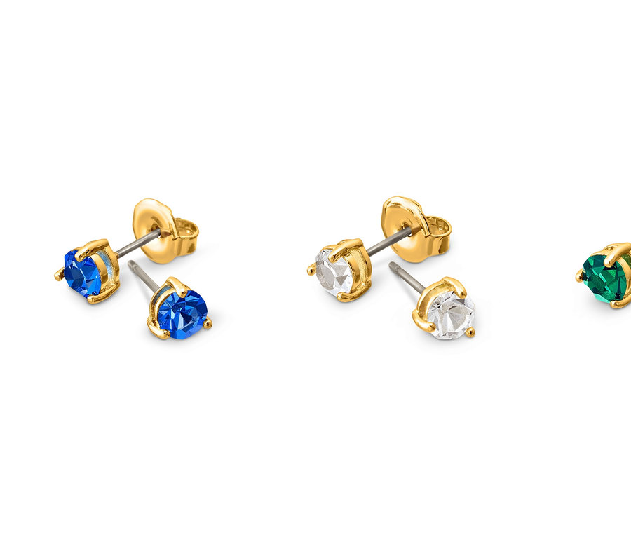 Ensemble clous d'oreilles : bleu, transparent et vert.