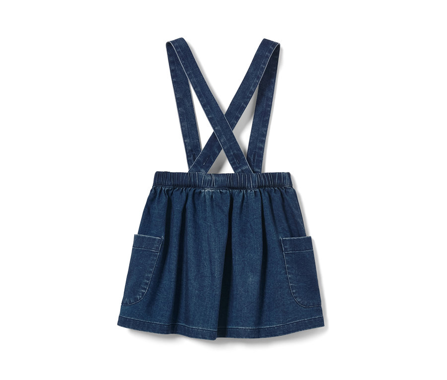 Jupe en denim pour tout-petit avec bretelles et poches.