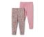 Deux leggings pour bébé : un avec un motif floral et un rose.